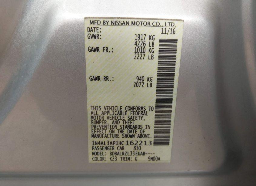 Photo 8 of 2017 Nissan Altima 2.5 SL (VIN 1N4AL3AP1HC162213)