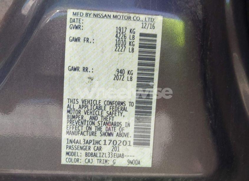 Photo 9 of 2017 Nissan Altima 2.5 SV (VIN 1N4AL3AP1HC170201)