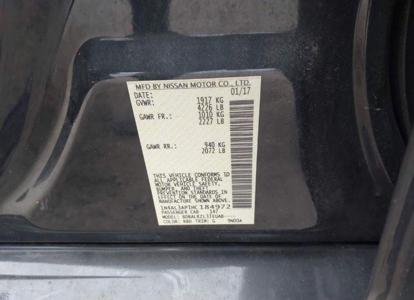 Photo 9 of 2017 Nissan Altima 2.5 SL (VIN 1N4AL3AP1HC184972)