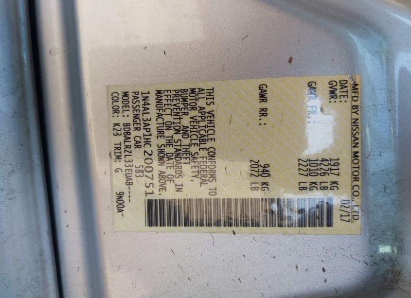 Photo 9 of 2017 Nissan Altima 2.5 SL (VIN 1N4AL3AP1HC200751)