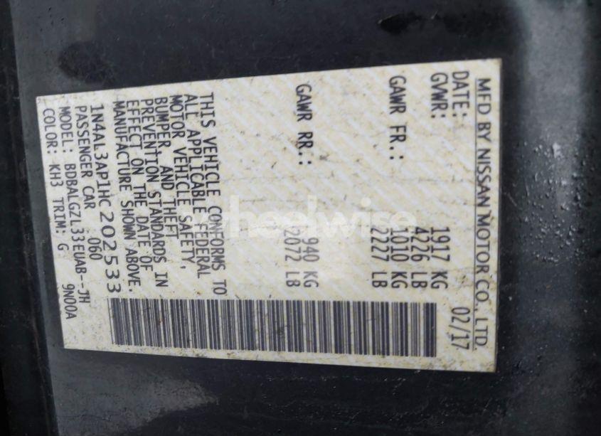 Photo 9 of 2017 Nissan Altima 2.5 S (VIN 1N4AL3AP1HC202533)