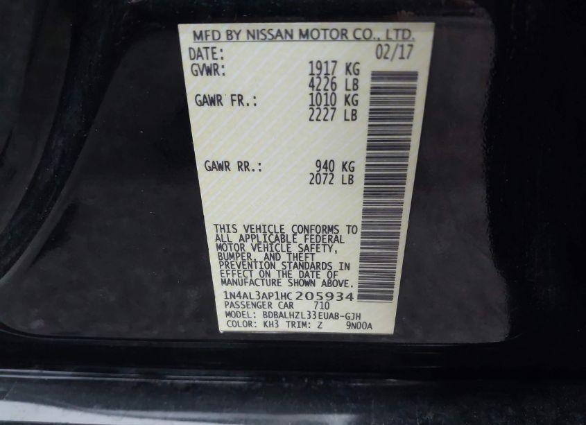 Photo 9 of 2017 Nissan Altima 2.5 SR (VIN 1N4AL3AP1HC205934)