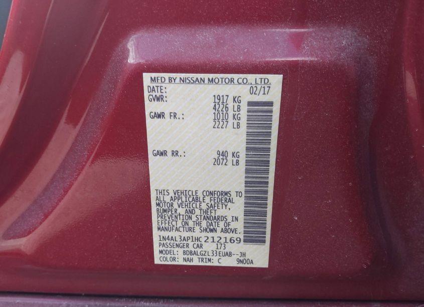 Photo 9 of 2017 Nissan Altima 2.5 S (VIN 1N4AL3AP1HC212169)