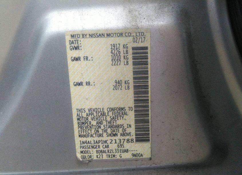 Photo 9 of 2017 Nissan Altima 2.5 SL (VIN 1N4AL3AP1HC213788)