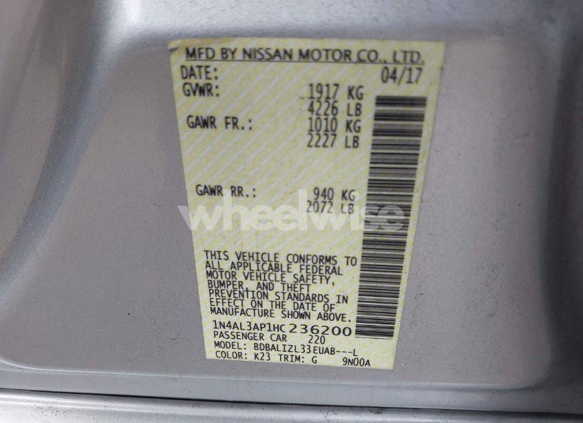 Photo 9 of 2017 Nissan Altima 2.5 SV (VIN 1N4AL3AP1HC236200)