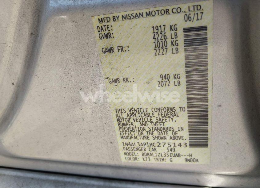 Photo 9 of 2017 Nissan Altima 2.5 SV (VIN 1N4AL3AP1HC275143)