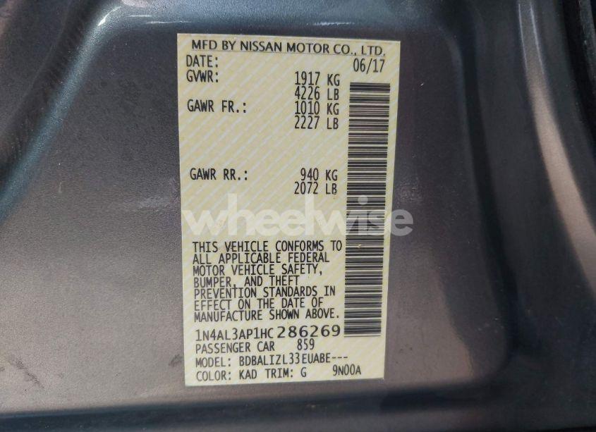 Photo 9 of 2017 Nissan Altima 2.5 SV (VIN 1N4AL3AP1HC286269)