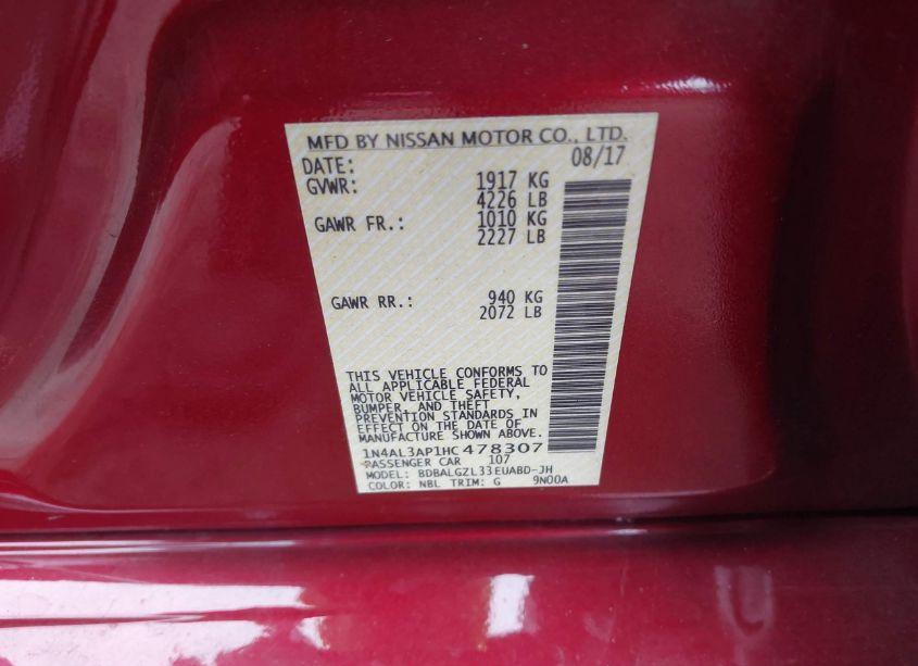 Photo 9 of 2017 Nissan Altima 2.5 S (VIN 1N4AL3AP1HC478307)