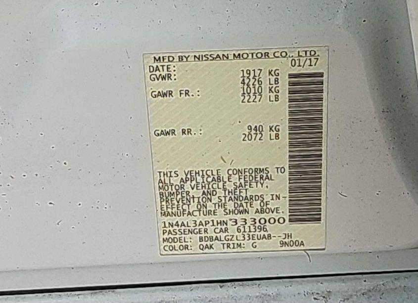 Photo 9 of 2017 Nissan Altima 2.5 S (VIN 1N4AL3AP1HN333000)