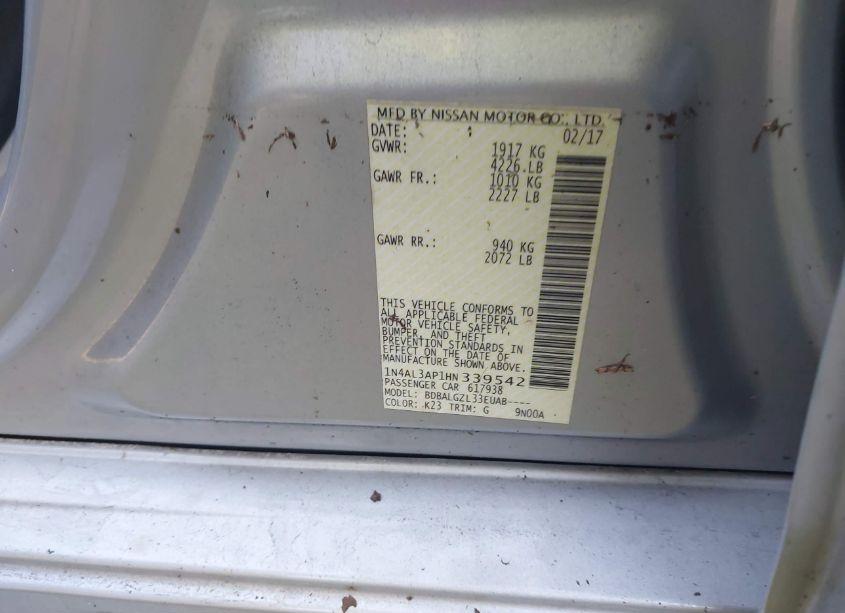 Photo 9 of 2017 Nissan Altima 2.5 S (VIN 1N4AL3AP1HN339542)