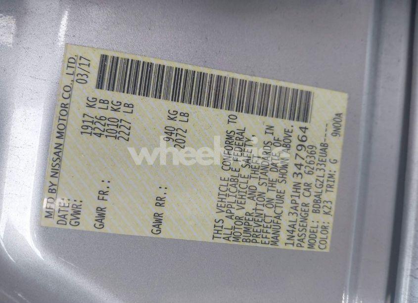 Photo 9 of 2017 Nissan Altima 2.5 S (VIN 1N4AL3AP1HN347964)