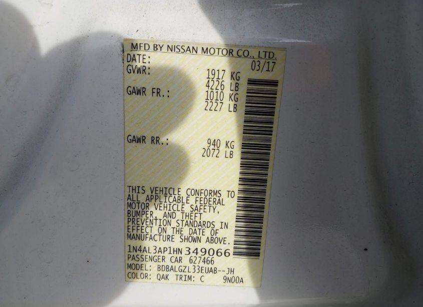 Photo 9 of 2017 Nissan Altima 2.5 S (VIN 1N4AL3AP1HN349066)