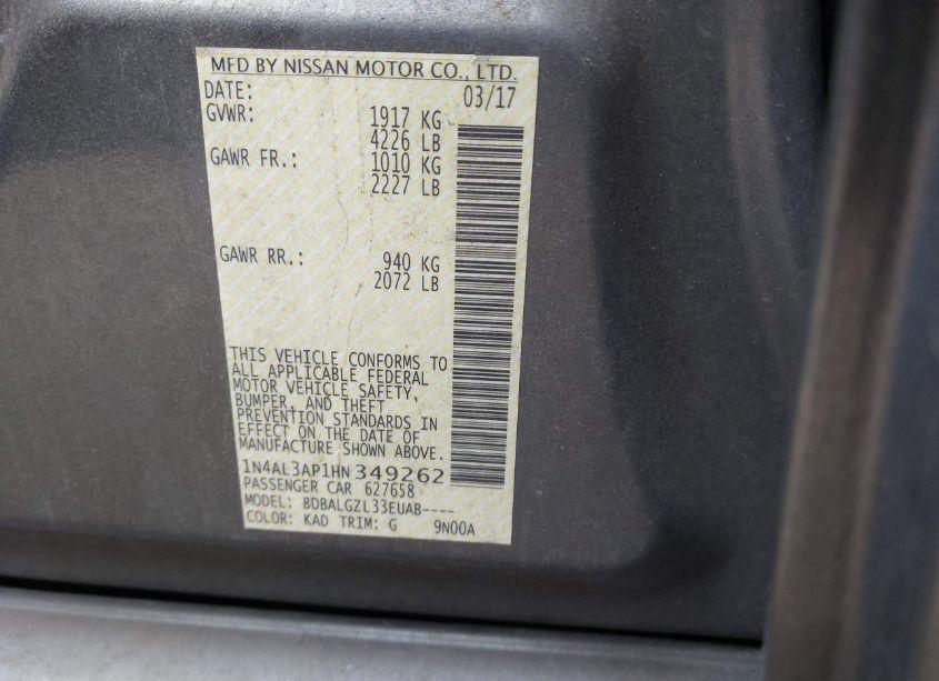 Photo 9 of 2017 Nissan Altima 2.5 S (VIN 1N4AL3AP1HN349262)