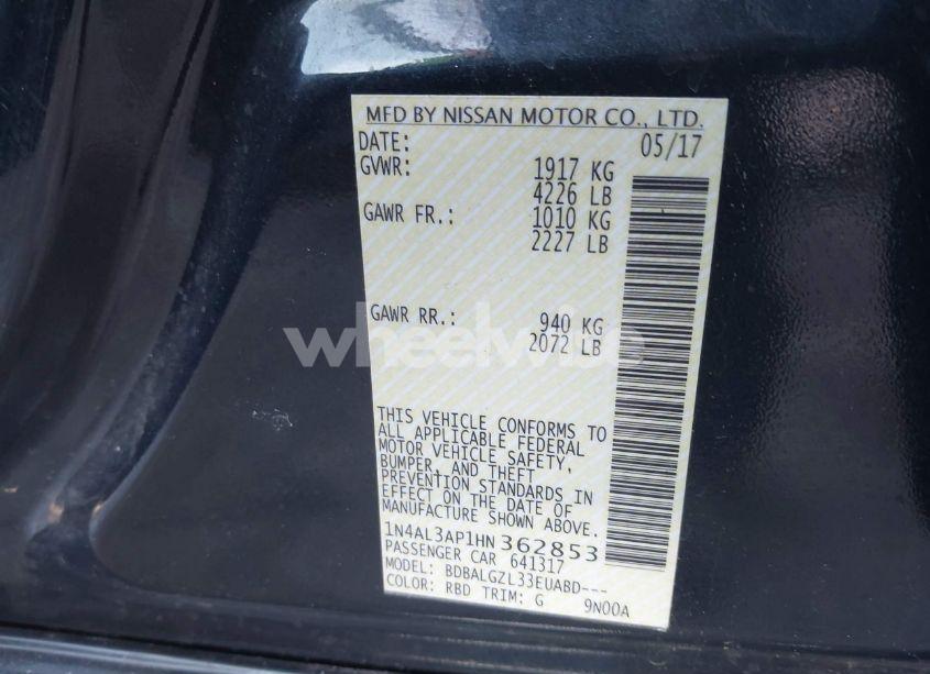 Photo 9 of 2017 Nissan Altima 2.5 S (VIN 1N4AL3AP1HN362853)