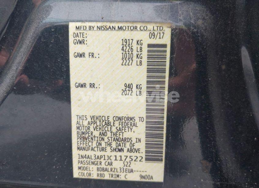 Photo 9 of 2018 Nissan Altima 2.5 SL (VIN 1N4AL3AP1JC117522)