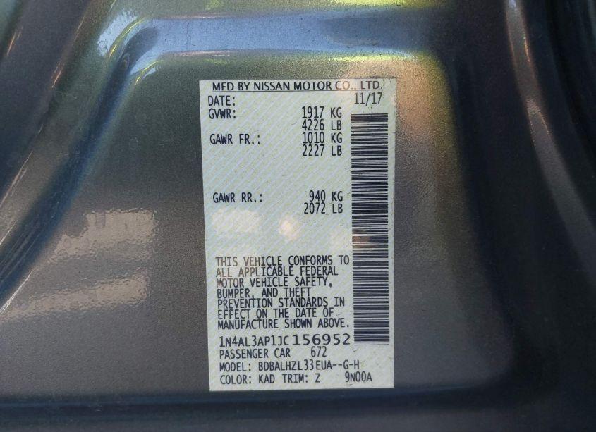 Photo 9 of 2018 Nissan Altima 2.5 SR (VIN 1N4AL3AP1JC156952)