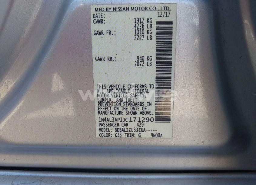 Photo 9 of 2018 Nissan Altima 2.5 SV (VIN 1N4AL3AP1JC171290)