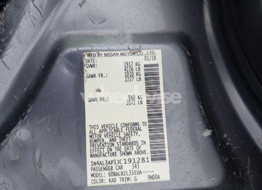 Photo 9 of 2018 Nissan Altima 2.5 SL (VIN 1N4AL3AP1JC191281)