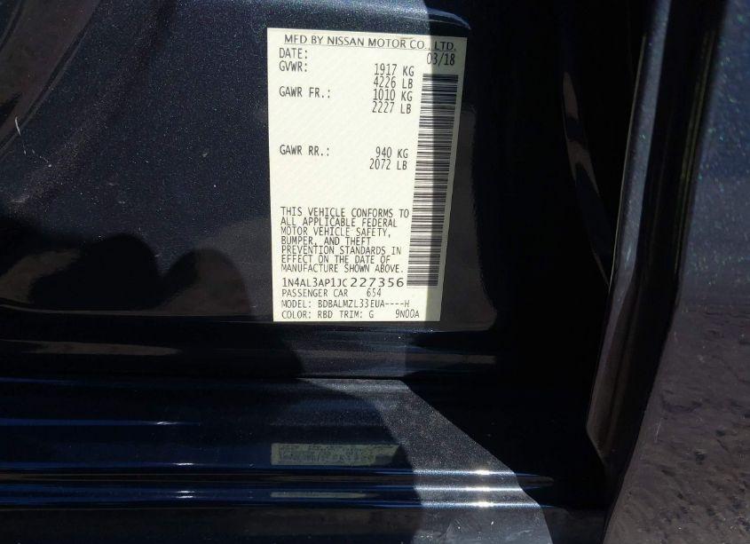 Photo 9 of 2018 Nissan Altima 2.5 SV (VIN 1N4AL3AP1JC227356)