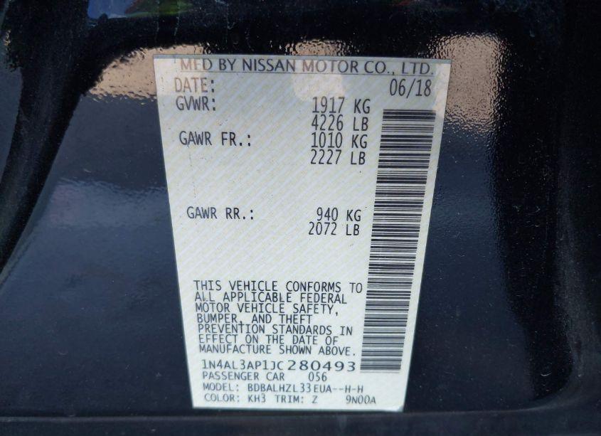 Photo 9 of 2018 Nissan Altima 2.5 SR (VIN 1N4AL3AP1JC280493)