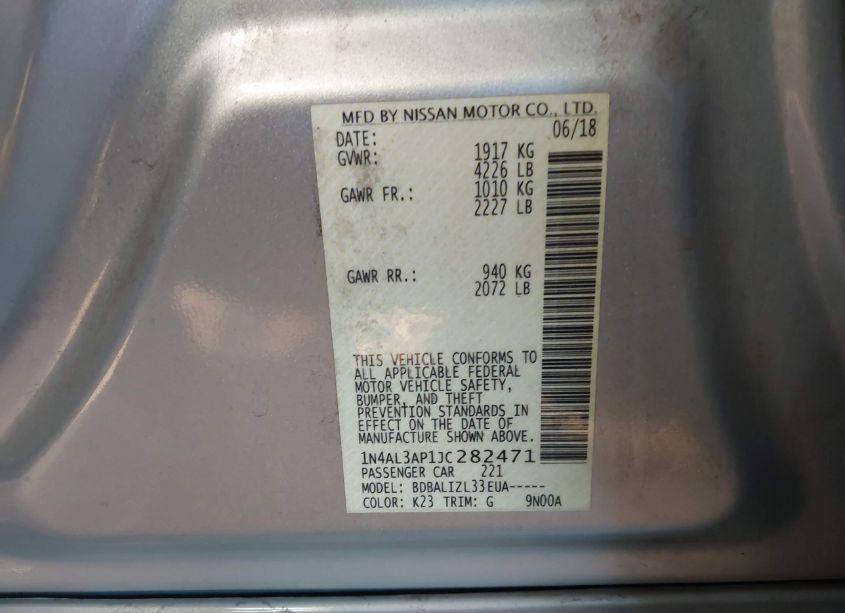 Photo 9 of 2018 Nissan Altima 2.5 SV (VIN 1N4AL3AP1JC282471)