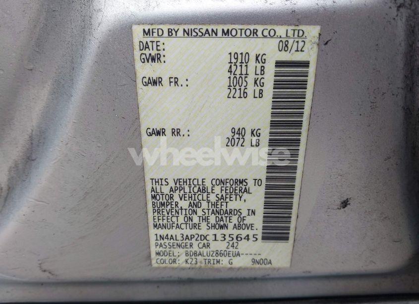 Photo 9 of 2013 Nissan Altima 2.5 SV (VIN 1N4AL3AP2DC135645)
