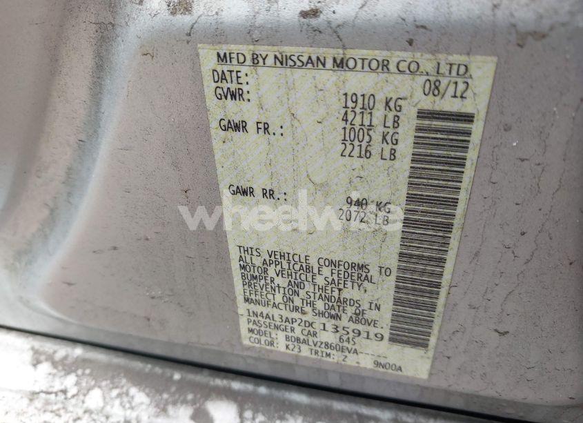 Photo 9 of 2013 Nissan Altima 2.5 SL (VIN 1N4AL3AP2DC135919)