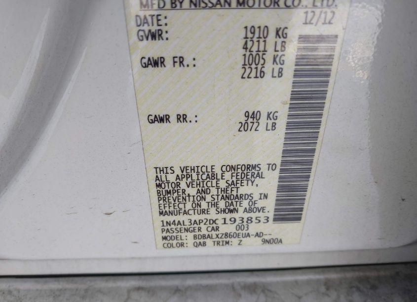 Photo 9 of 2013 Nissan Altima 2.5 SL (VIN 1N4AL3AP2DC193853)