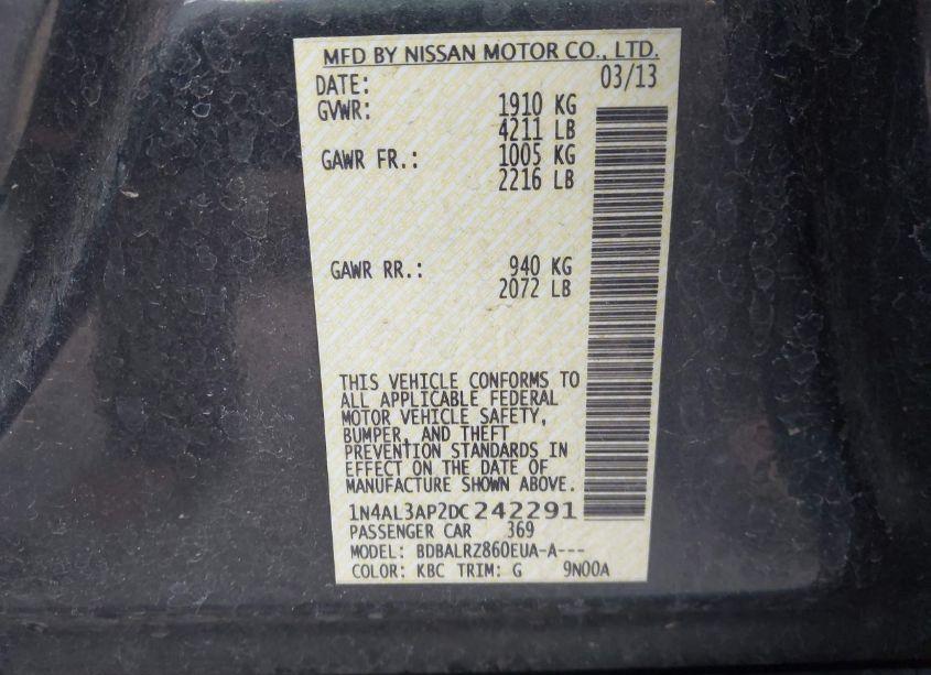 Photo 9 of 2013 Nissan Altima 2.5 S (VIN 1N4AL3AP2DC242291)