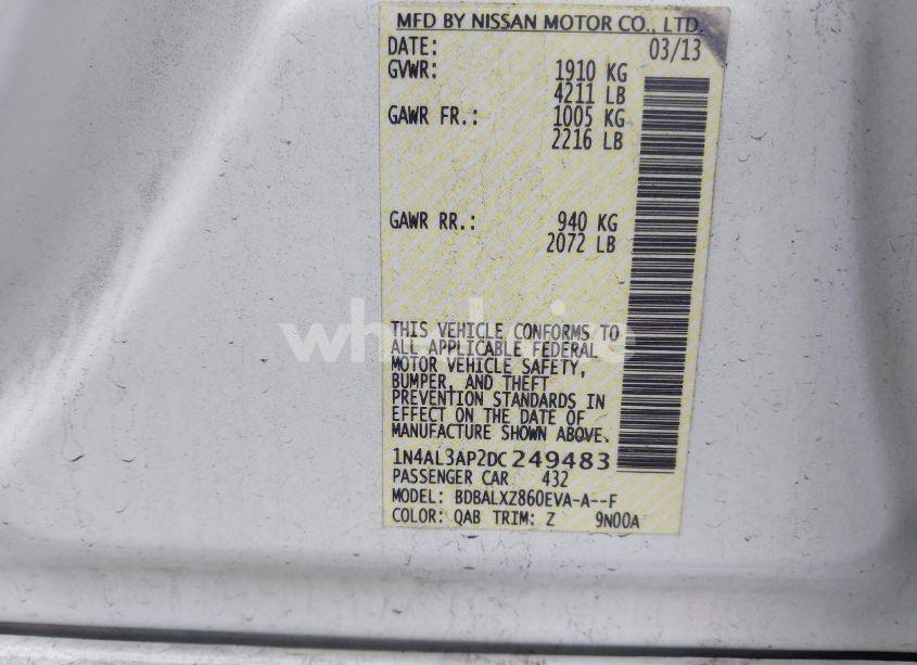 Photo 9 of 2013 Nissan Altima 2.5 SL (VIN 1N4AL3AP2DC249483)