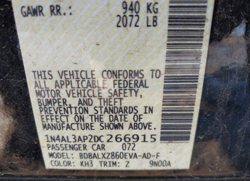 Photo 9 of 2013 Nissan Altima 2.5 SL (VIN 1N4AL3AP2DC266915)