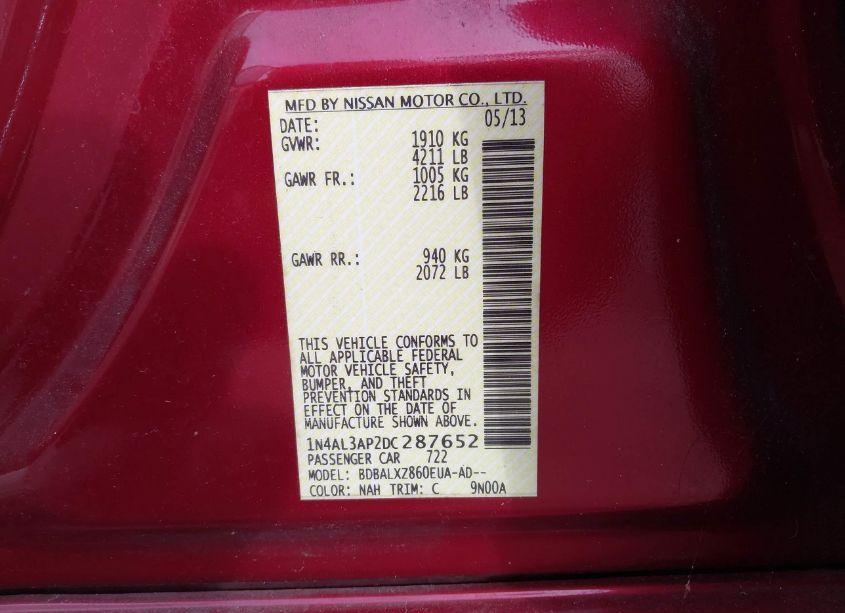 Photo 9 of 2013 Nissan Altima 2.5 SL (VIN 1N4AL3AP2DC287652)