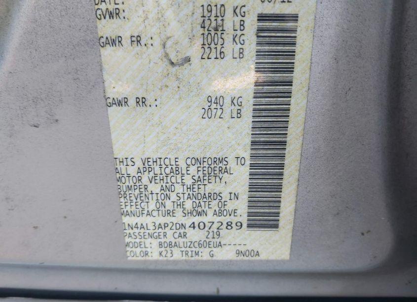 Photo 9 of 2013 Nissan Altima 2.5 SV (VIN 1N4AL3AP2DN407289)