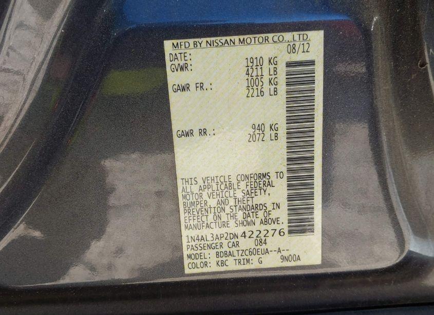 Photo 9 of 2013 Nissan Altima 2.5 SV (VIN 1N4AL3AP2DN422276)