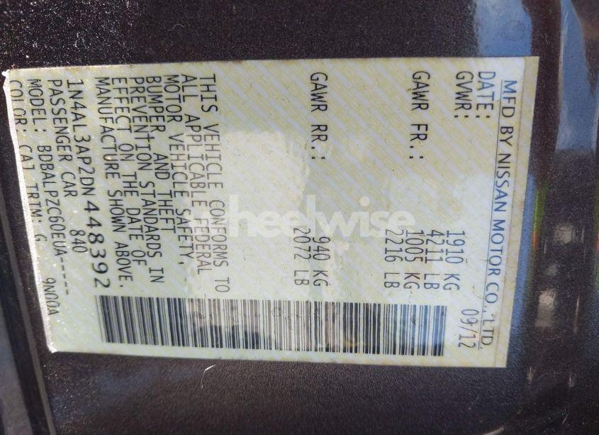 Photo 9 of 2013 Nissan Altima 2.5 (VIN 1N4AL3AP2DN448392)