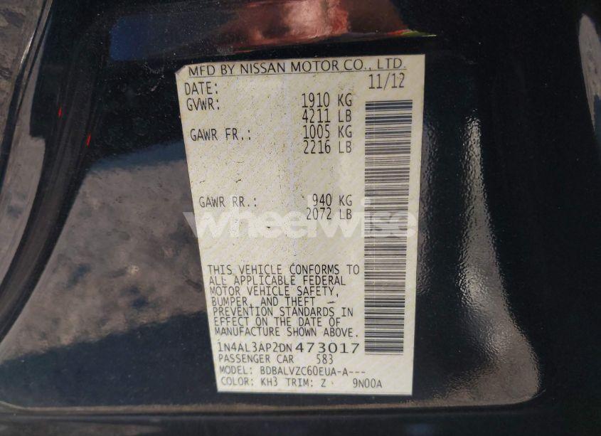 Photo 9 of 2013 Nissan Altima 2.5 SL (VIN 1N4AL3AP2DN473017)