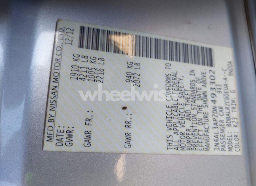 Photo 9 of 2013 Nissan Altima 2.5 S (VIN 1N4AL3AP2DN493302)