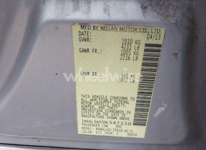 Photo 9 of 2013 Nissan Altima 2.5 SL (VIN 1N4AL3AP2DN547150)