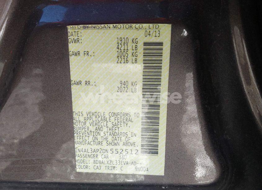 Photo 9 of 2013 Nissan Altima 2.5 SL (VIN 1N4AL3AP2DN552512)