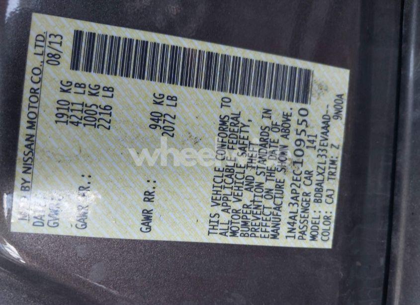 Photo 9 of 2014 Nissan Altima 2.5 SL (VIN 1N4AL3AP2EC109550)