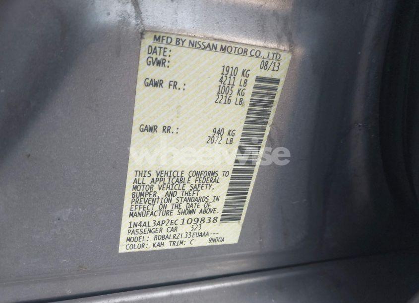 Photo 9 of 2014 Nissan Altima 2.5 S (VIN 1N4AL3AP2EC109838)