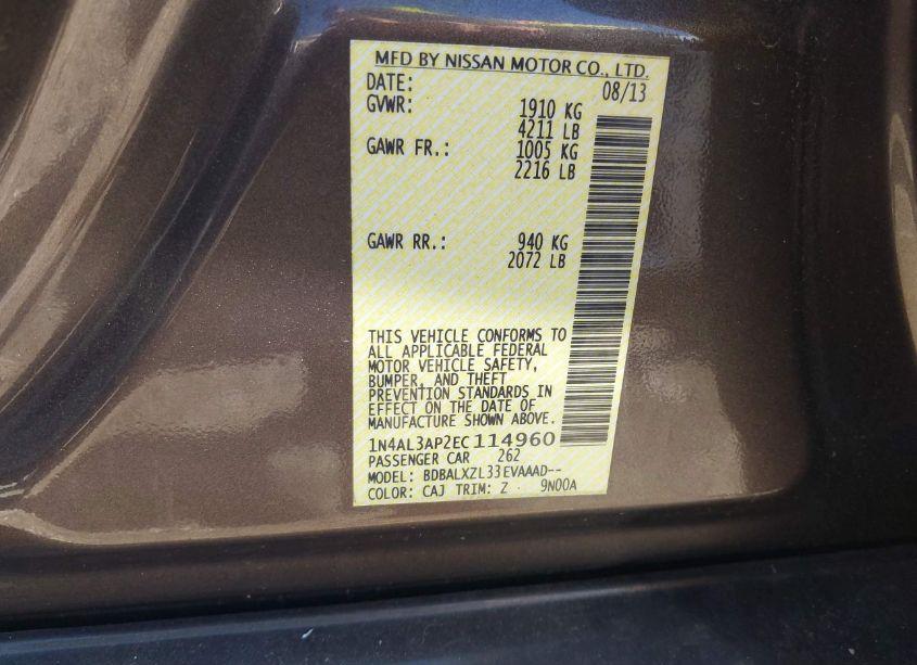 Photo 9 of 2014 Nissan Altima 2.5 SL (VIN 1N4AL3AP2EC114960)