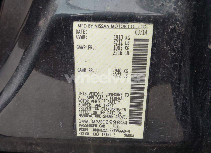 Photo 9 of 2014 Nissan Altima 2.5 SL (VIN 1N4AL3AP2EC299804)