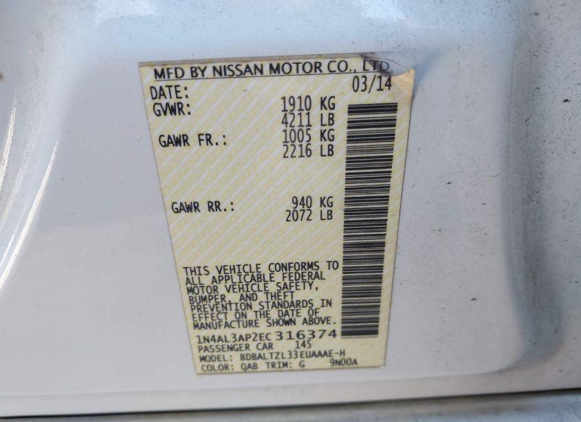 Photo 9 of 2014 Nissan Altima 2.5 SV (VIN 1N4AL3AP2EC316374)