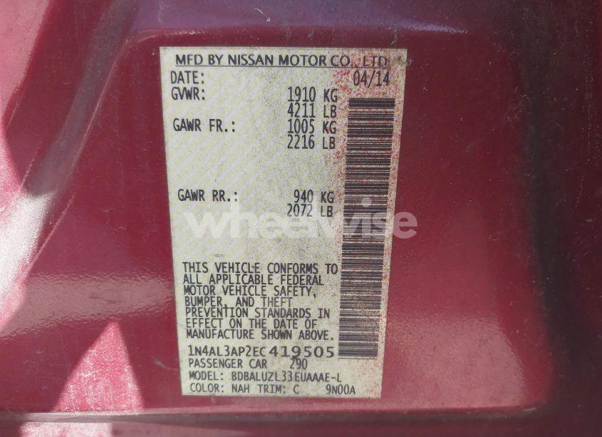 Photo 9 of 2014 Nissan Altima 2.5 SV (VIN 1N4AL3AP2EC419505)