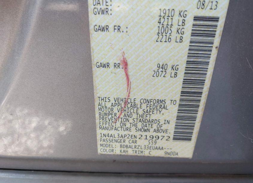 Photo 9 of 2014 Nissan Altima 2.5 S (VIN 1N4AL3AP2EN219972)