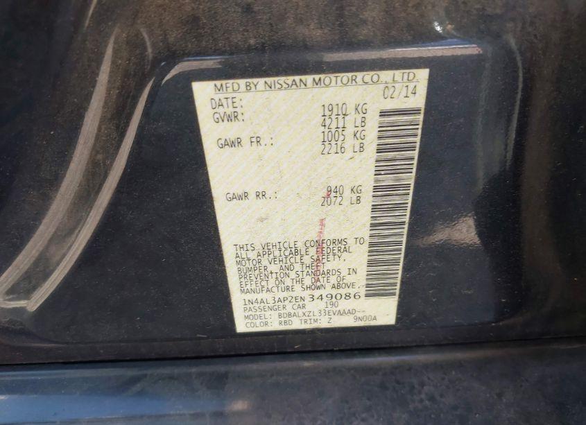 Photo 9 of 2014 Nissan Altima 2.5 SL (VIN 1N4AL3AP2EN349086)