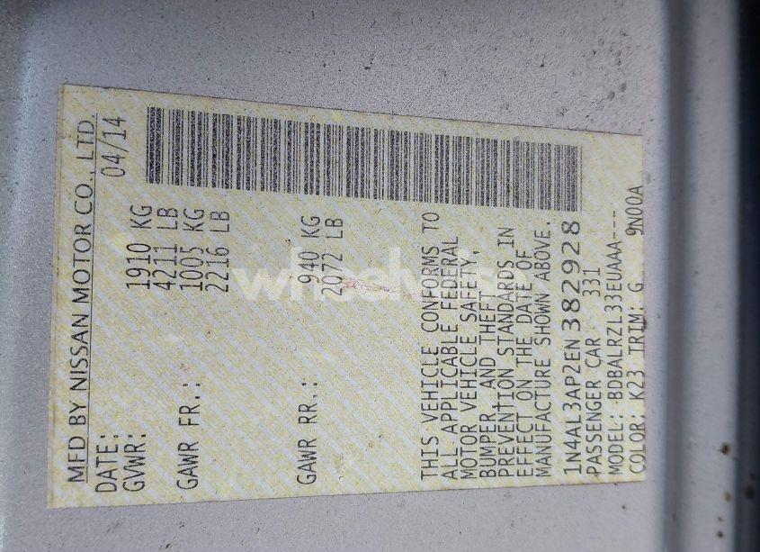 Photo 9 of 2014 Nissan Altima 2.5/2.5 S/2.5 SL/2.5 SV (VIN 1N4AL3AP2EN382928)