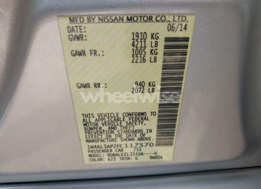 Photo 9 of 2015 Nissan Altima 2.5 S (VIN 1N4AL3AP2FC117570)