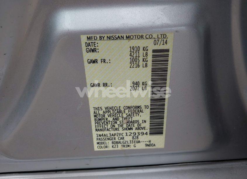 Photo 9 of 2015 Nissan Altima 2.5 S (VIN 1N4AL3AP2FC129394)